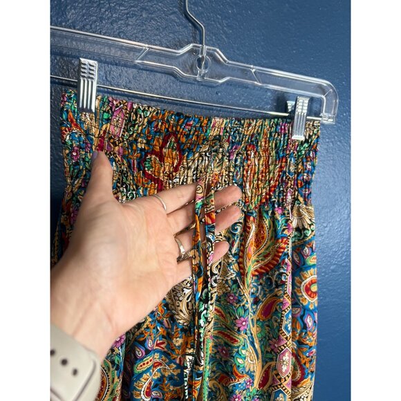 Boho Handkerchief Hem Paisley Skirt XS Smocked Waist - Picture 4 of 6